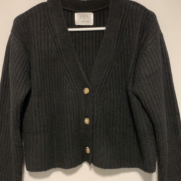 NWOT ZARA Ribbed Knit Jacket/cCardigan, Size 13-14, Color Black - Picture 3 of 6